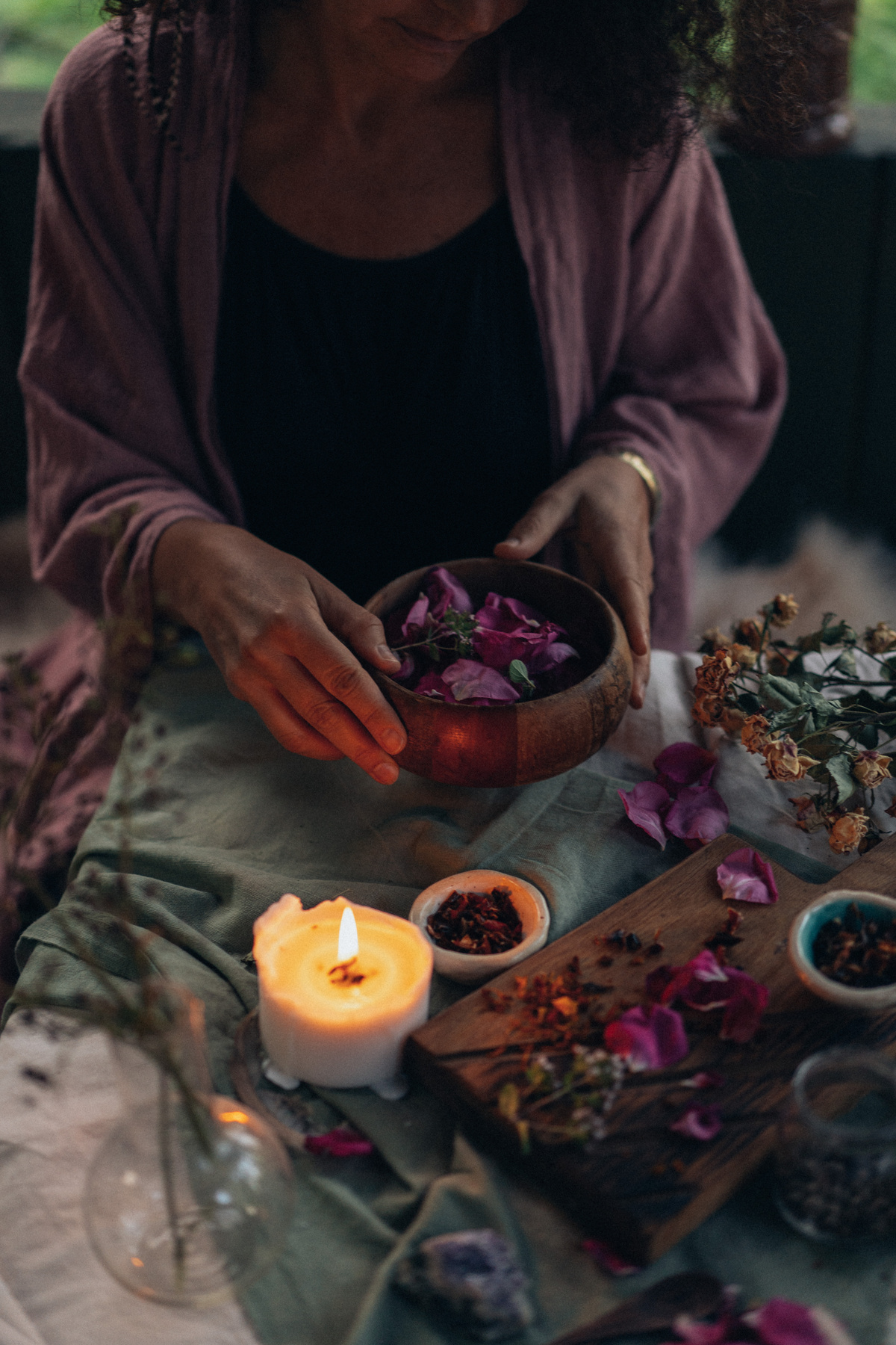 Woman Preparing Dried Flowers